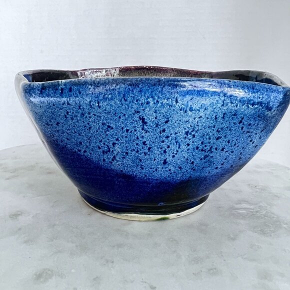 Artisan Signed Studio Pottery Bowl Altered Wheel Thrown Multicolor Drip Glaze A - Picture 5 of 11